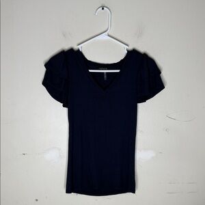 1. State Navy V-Neck Ribbed Ruffle Short Sleeve Top Size Small